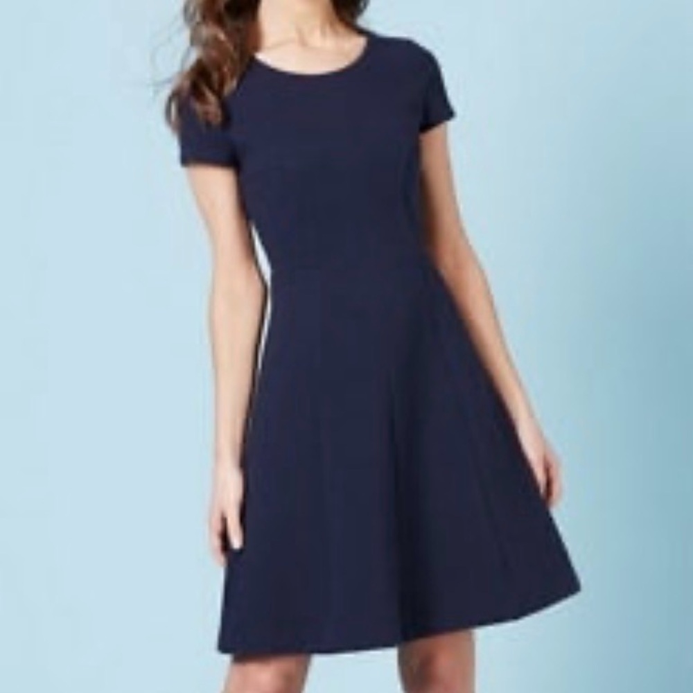 Boden Navy Blue Fit And Flare Pleated Knee Length Short Sleeve Dress US 6/UK 10